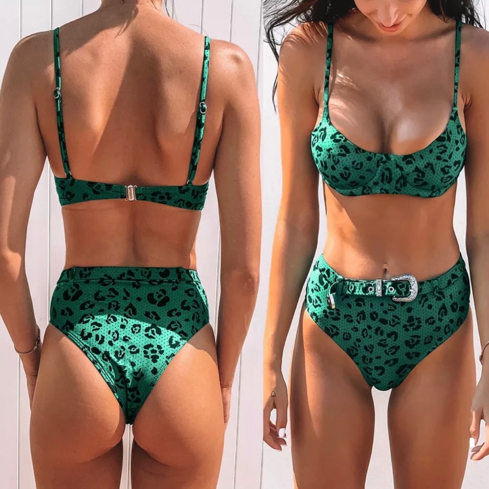 green cheetah belted swimsuits st patrick
